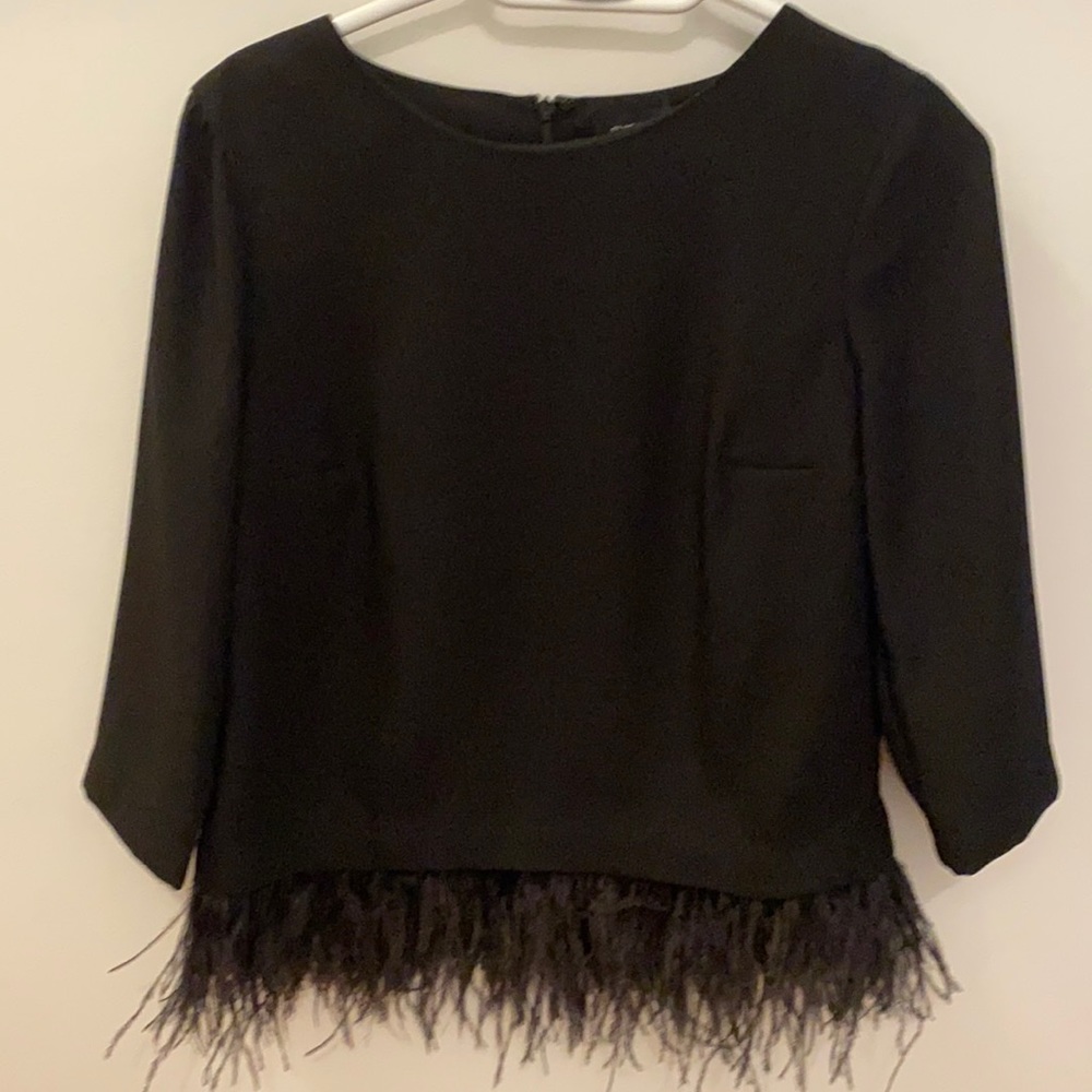 Club Monaco - black top with ostrich feather trim